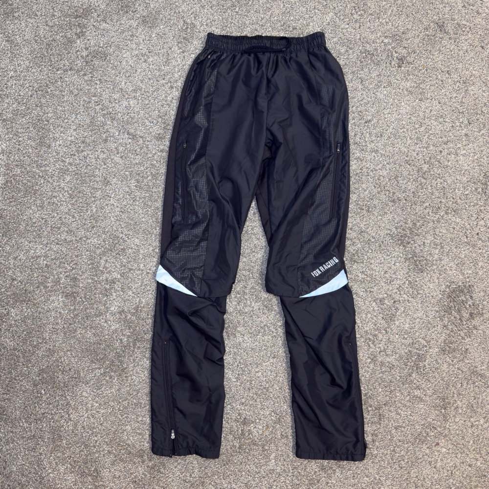 Fox Racing Kids Black Athletic Windbreaker Pants Size L Drawstring Zip Pockets